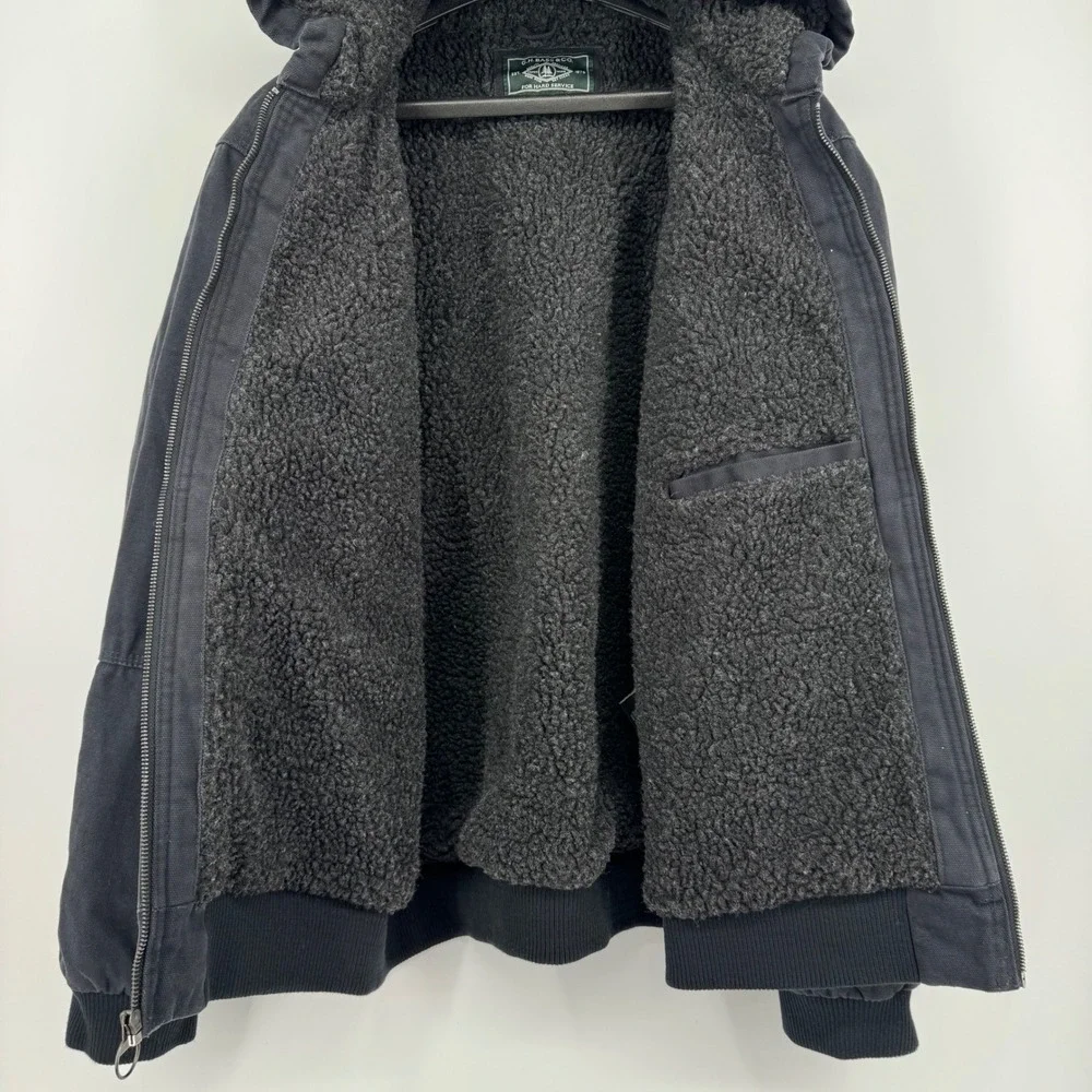 VTG GH Bass & Co Mens XL Black Canvas Sherpa Lined Hooded Workwear Jacket Bomber